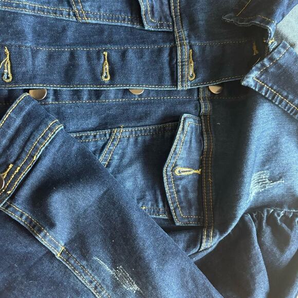 Vetinee Womens Jean Jacket Cropped Denim Jacket Stretchy 3/4 Puff Sleeve Pockets - Picture 9 of 12